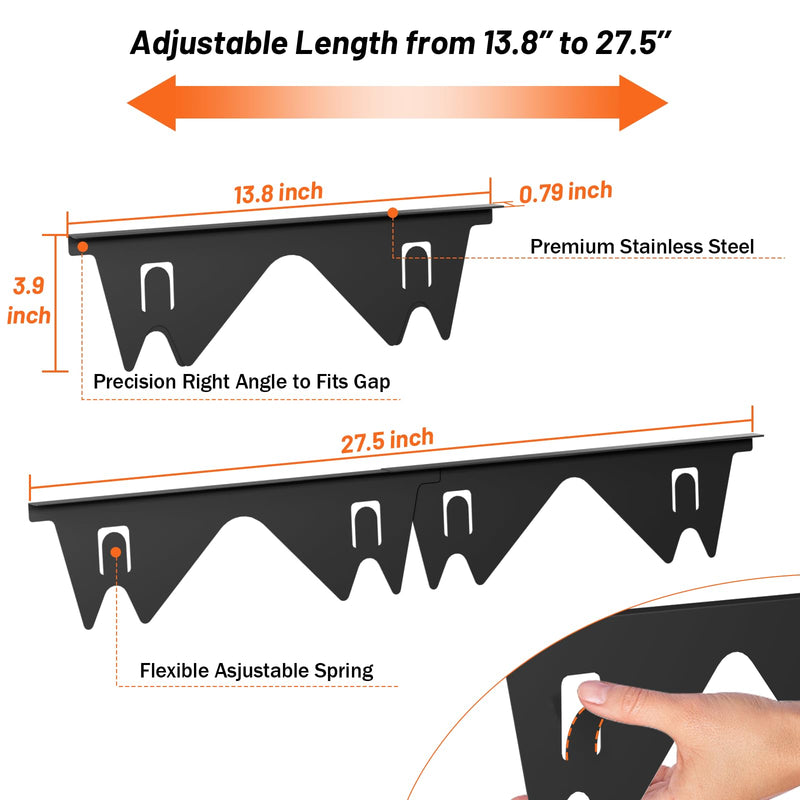 Stainless Steel Stove Gap Covers (2PCS),Stove Gap Filler,Range Trim Kit,Stove Guard for Kitchen Oven Gap Between Stovetop and Counter,Easy Clean Heat Resistant,Adjustable Length 13.8'' to 27.5'',Black Black