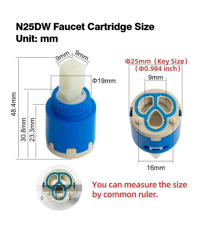 N25DW Faucet Cartridge, Replacement parts for Pfister 974-074 Kohler Kitchen Faucet GP1093674 etc, for Single Handle Faucet Valve Cartridges with 25mm diameter, CUPC Certified, N25DW 1