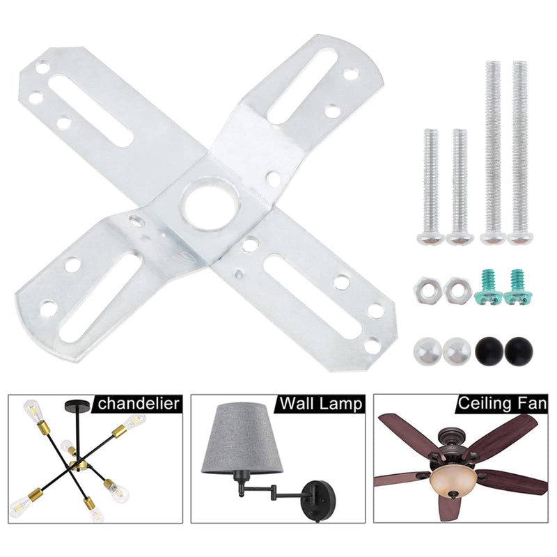 RTNLIT 4" Light Fixture Mounting Bracket, Universal Chandelier Crossbar 180 Rotation and Fixed, Cross-Shaped Lighting Parts with Screws and Nuts, 1 Pack