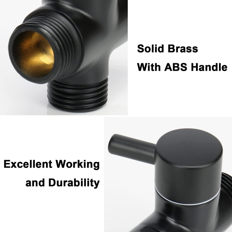 NearMoon Solid Brass G1/2" Shower Arm All Metal Universal 3-Way Diverter Valve for Handheld and Fixed Head, Replacement Component Adapter (Matte Black) Matte Black
