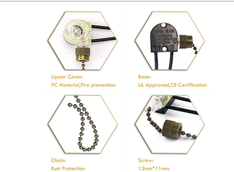 Ceiling Fan Light Switch Zing Ear Pull Chain Switch ZE-109 Fan Light Switch, On-Off Speed with Pull Chain Compatible with Ceiling Light Fans, Lamps and Wall Lights.(Bronze)
