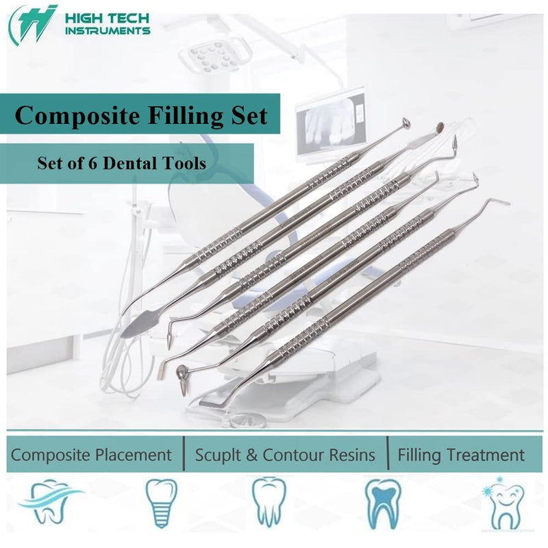 Composite Resin Filling Instruments 6 Pcs Set - Dental Filling Spatula Kits for Resin Aesthetic Repair & Cavity Preparations - Composite Filling Restorative Oral Care Instruments 6 Pcs Composite Filling Set