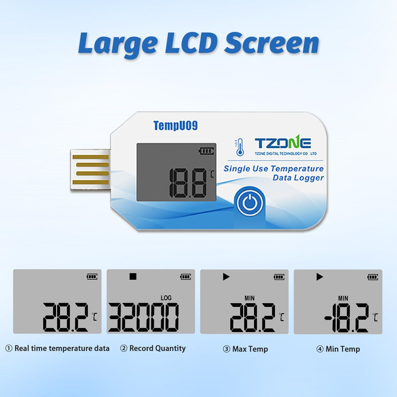 Tzone USB Temperature Data Logger Disposable Digital Temp Recorder TempU09 | PDF/CSV Report,IP67 Waterproof,Single-use Thermometer Datalogger,for Medical Refrigerator Freezer Storage,32000 Recordings 5