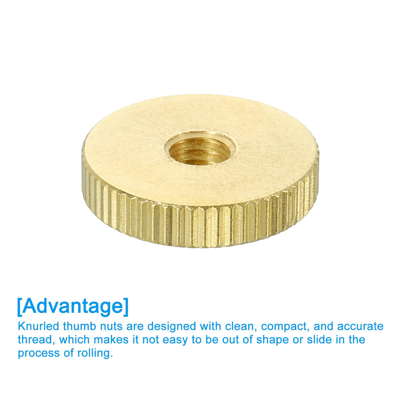 uxcell Knurled Thumb Nuts, 6Pcs M6 x D20mm x H5mm Brass Flat Head Through Hole with Collar Flat Head Through Hole Round Knobs Fasteners for 3D Printer Parts, Machine Tools 6