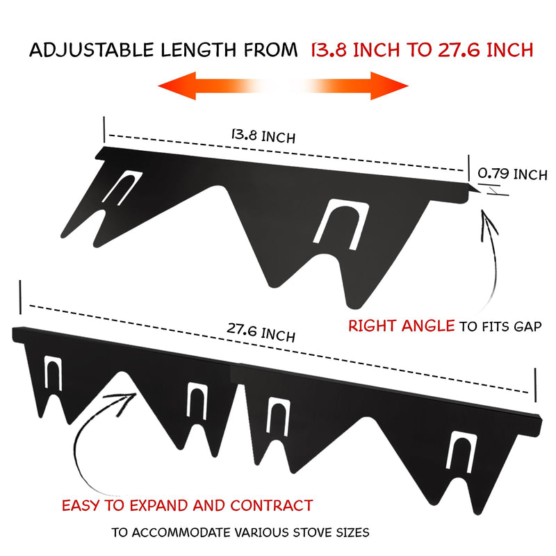 Stainless Steel Stove Gap Covers (2PCS), Stove Gap Filler, Stove Guard for Kitchen Oven Counter Side Gap, Range Trim Kit, Easy Clean and Heat Resistant, Adjustable Length 13.8" to 27.5" 1