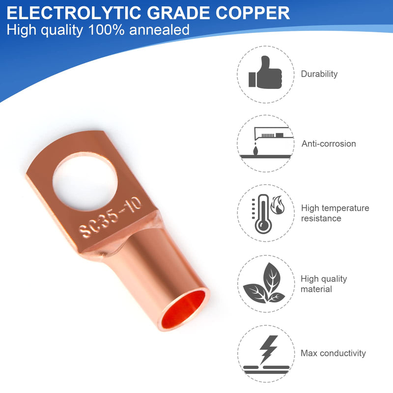 260Pcs Copper Wire Lugs, Battery Cable Ends AWG 2 4 6 8 10 12 Gauge Wire Connectors with Heat Shrink Set, Ring Terminals Connectors Battery Cable Lugs Battery Lugs with 140Pcs Heat Shrink Tubing Kit 260PCS