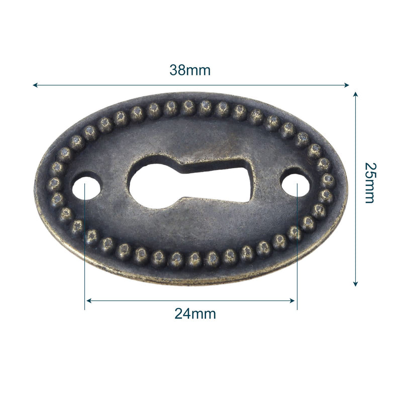 dophee 10Pcs Oval Stamped Antique Brass Decorative Keyhole Cover Plate, Keyhole Escutcheon Plate for Cabinet, Door, Dresser, Drawers, Desk Furniture Hardware 10
