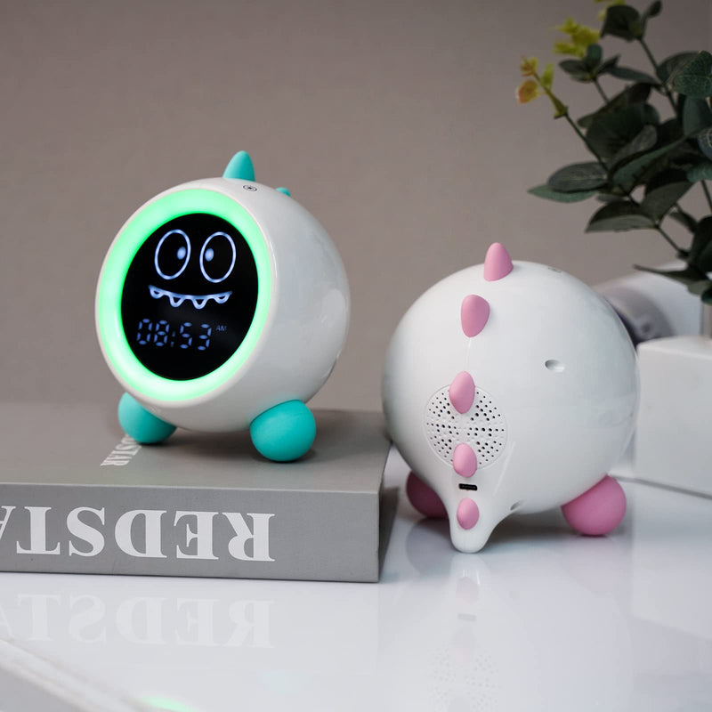 Kids Alarm Clock, Toddler Sleep Training Clock with Night Lights, Sound Machine, Time to Wake Dinosaur Alarm Clock for Children, Gift Ideas for Kids Toddler Boy Girl (Green) Green