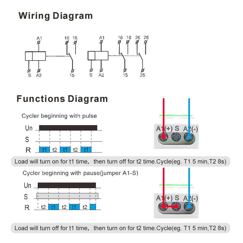 GEYA 10A Asymmetric Cycle ON/Off Repeat Cycle Timer Relay 1SPDT DIN Rail(GRT6-S1,AC/DC 24V-240V) AC/DC24V-240V Grt6-s1