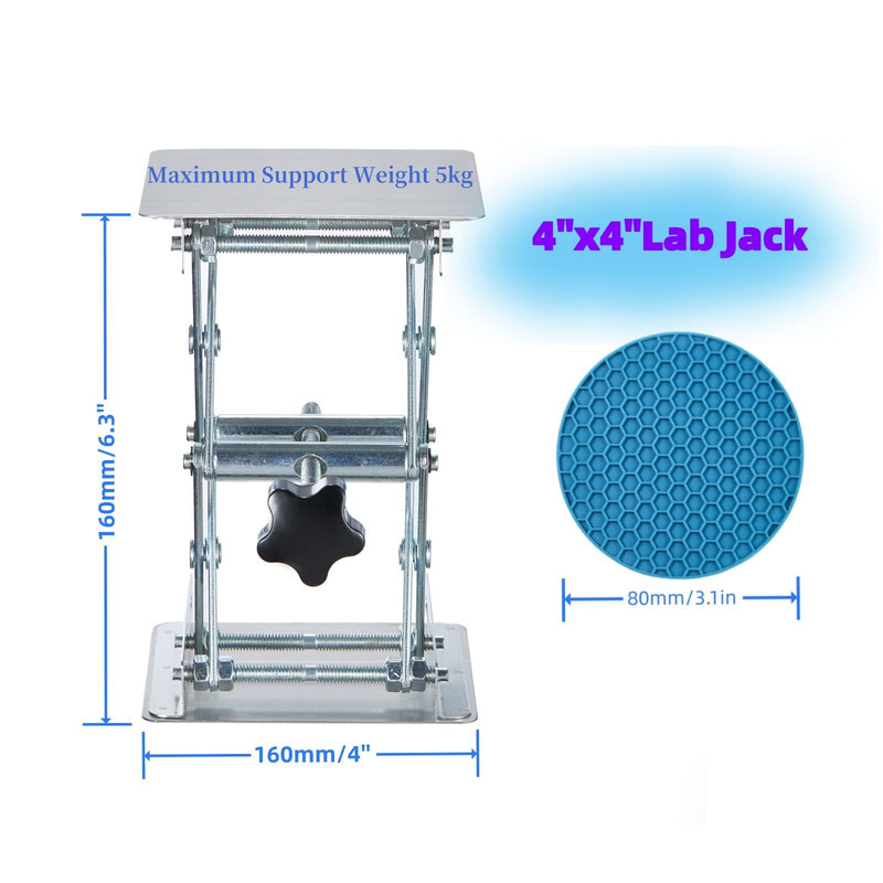 Non-Slip 4 x 4 Inch Lab Scissor Jack Stand Laboratory Adjustable Mini Scissor Jack Lift Stand Stainless Steel Platform 4" x 4"