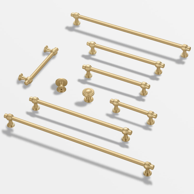 10 Pack 5 Inch(128mm) Hole Center Brushed Gold Modern Cabinet Pulls Kitchen Cabinet Handles Kitchen Cabinet Hardware Timeless Drawer Vanity Pulls, B-Gold(5x10) 5 Inch Hole Center 10