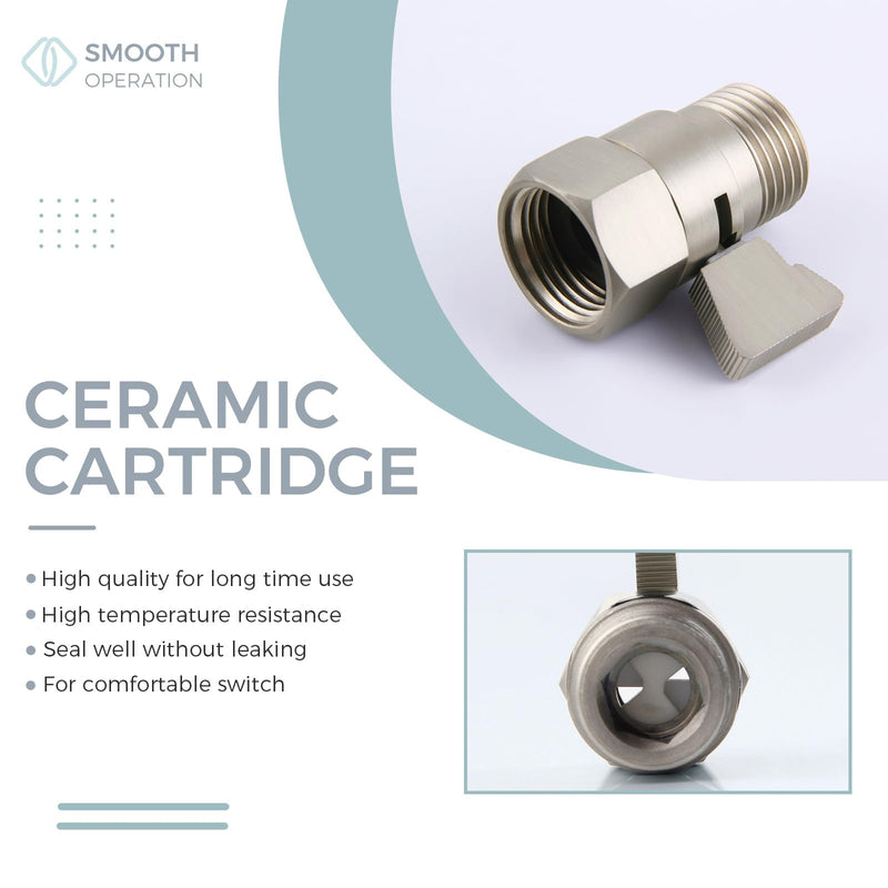 Shower Head Shut off Valve, Brass Water Flow Restrictor with Lever Handle, Brushed Nickel