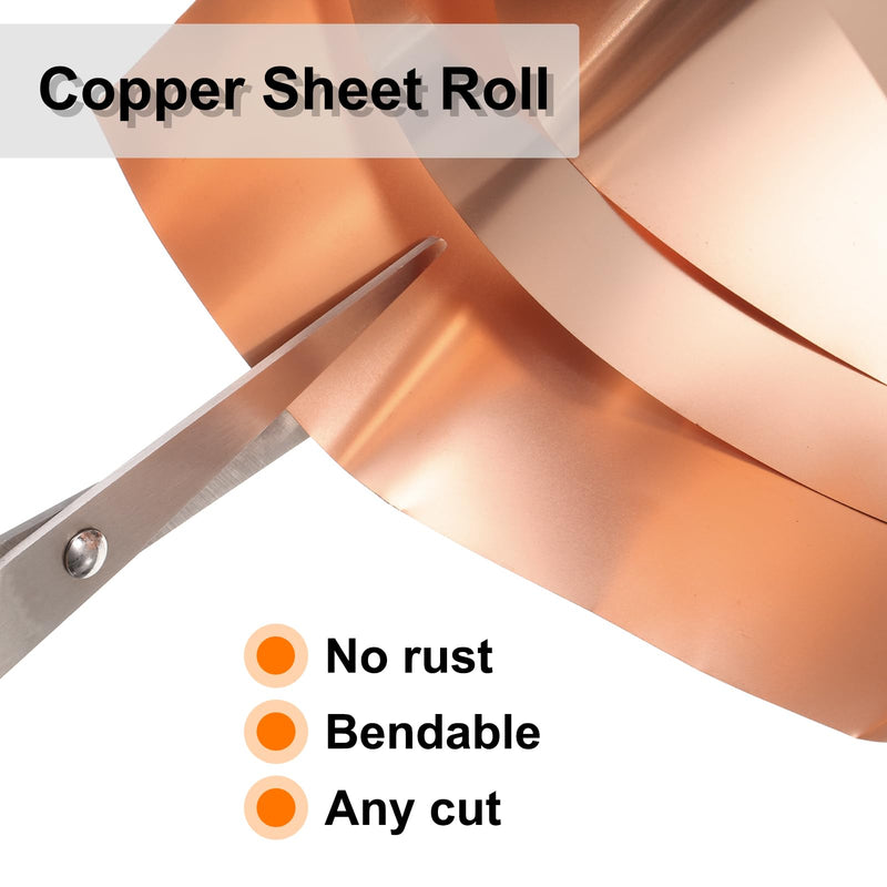 HARFINGTON 2pcs Copper Sheet Roll 0.5mm Thick Copper Flashing 99.95% Pure Copper Strip Waterproof Metal Foil Plate for Building Electronics DIY (1.6" Width x 3.28ft) 0.02"x1.6"x3.28ft 2