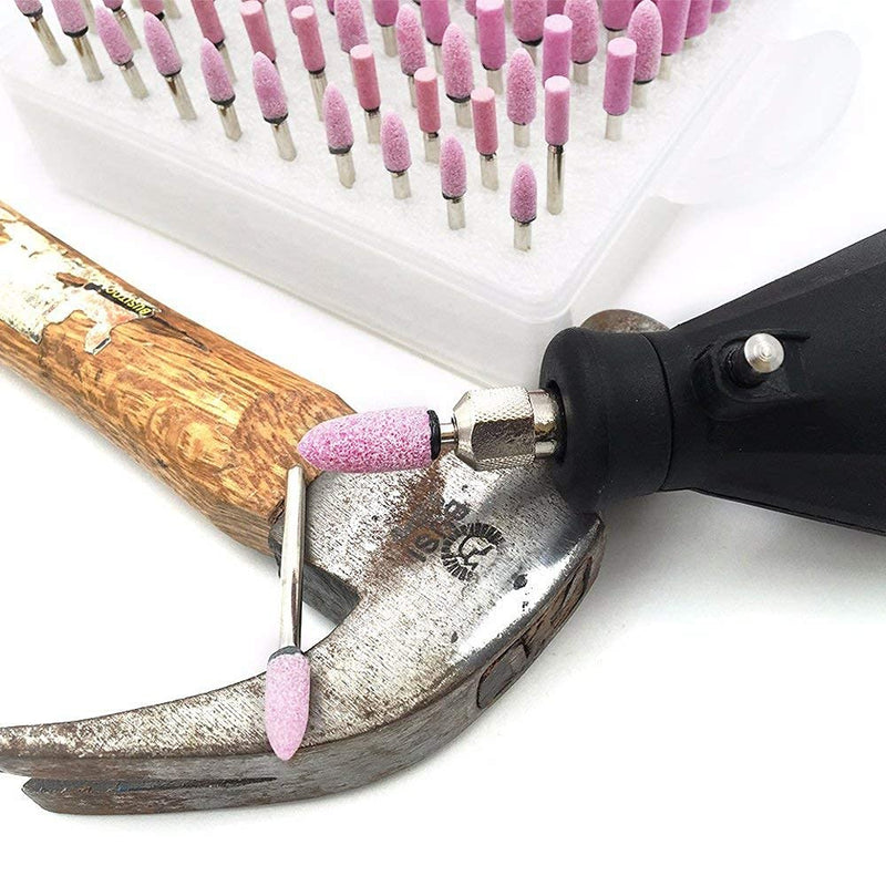 𝐋𝐮𝐨 𝐤𝐞 100 Pcs Rotary Grinding Stone - 1/8'' Shank Aluminum Oxide Grinding Bits Abrasive Mounted Grinding Stones for Rotary Tool (Red)