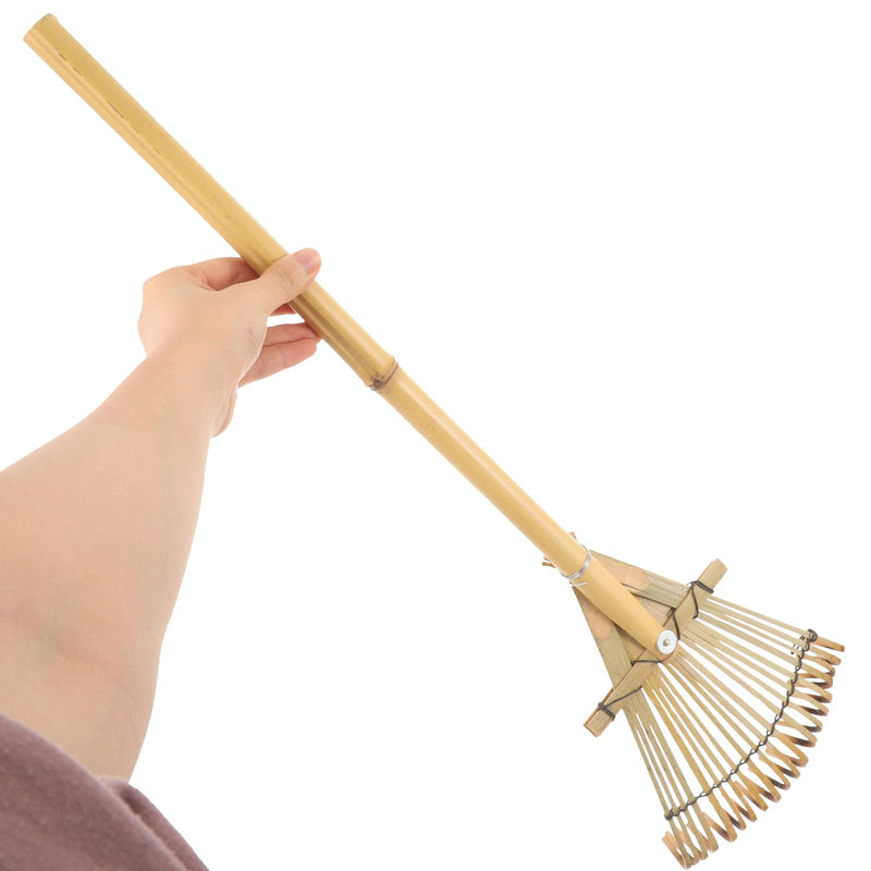 HANABASS Bamboo Garden Rake Small Hand Rake for Soil Loosening Lawn Care Gardening Tool Lightweight Durable
