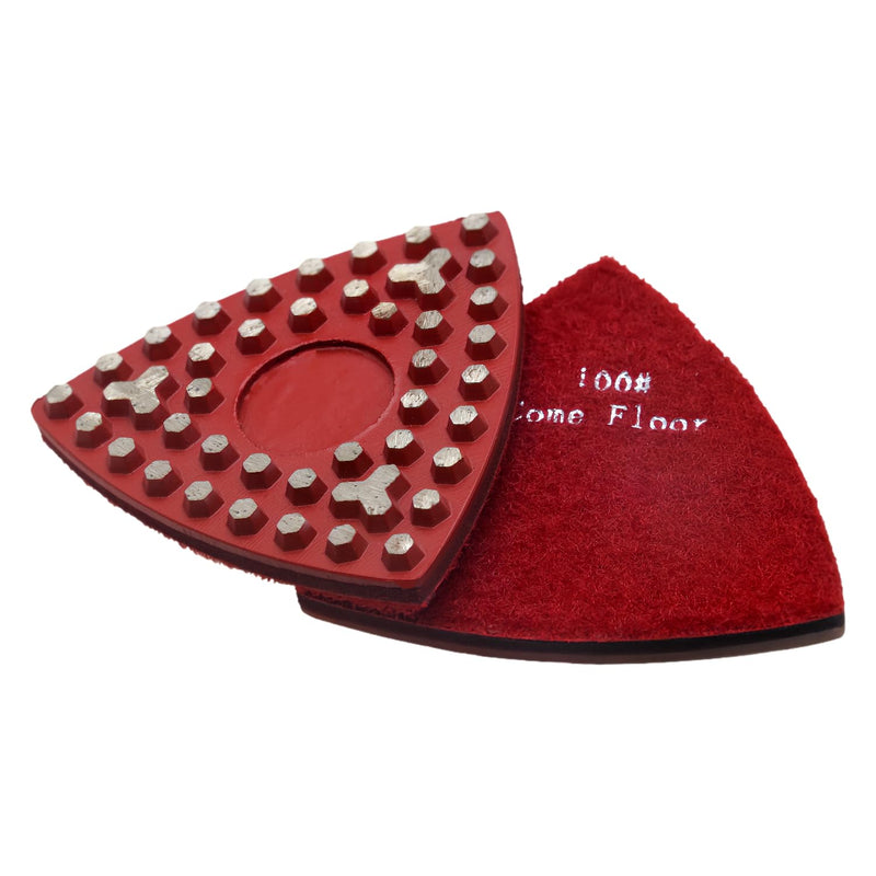 Triangular Diamond Grinding Pads for Corner Edge, 3 Inch Metal Triangle Grinding Tools with 39 Hexagon Segments and 3 Y Style Segments (100 Grit) 100 Grit