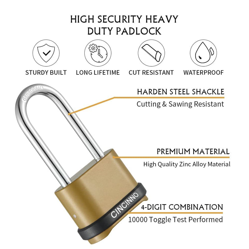 4 Digit Combination Lock, Heavy Duty Combo Padlock with Long Shackle for Outdoor Use,Sheds, Locker, Storage Unit, Gym and Gate - NewNest Australia