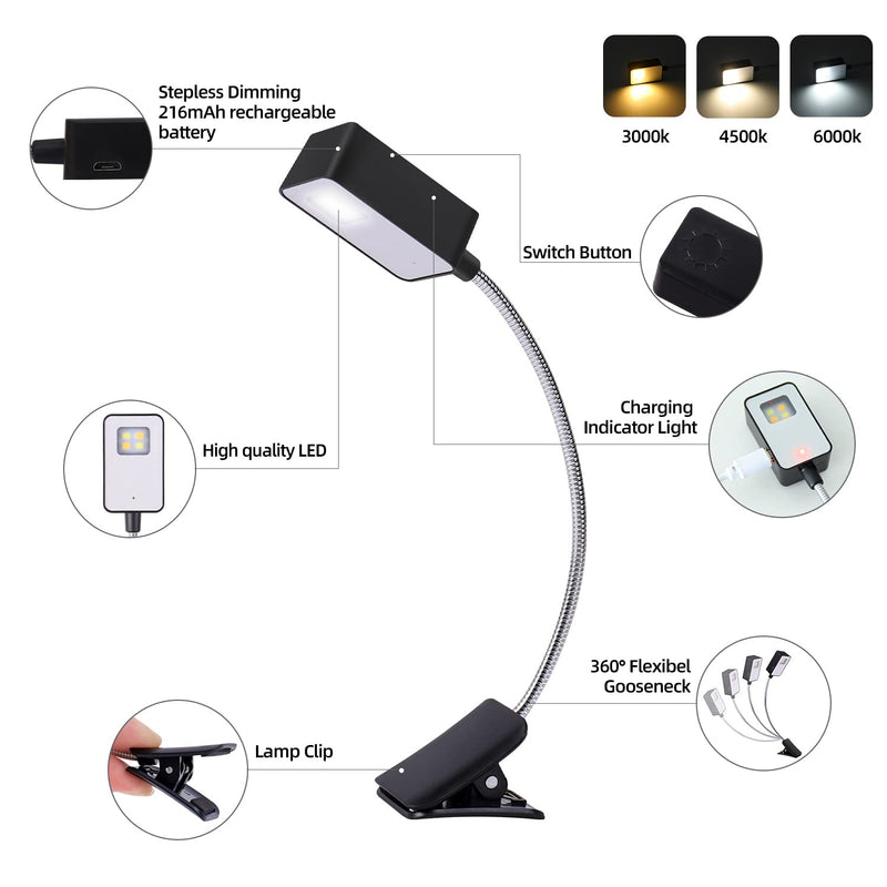 KunHe Rechargeable Book Lights Bulk, Clip on Light for Reading at Night in Bed, Stepless Dimming 3 Color Temperatures Stocking Stuffers for Kids,Book Lovers, 8 Pack 3 Modes 8.0
