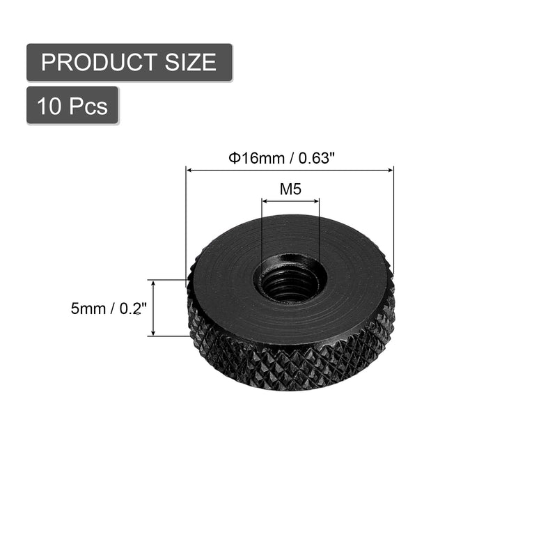 uxcell 10Pcs Flat Knurled Thumb Nuts, M5x16 x 5 mm Pass Hole Nut, Aluminum Alloy Diamond Knurled Nut Flat Head Through Hole Lock Adjusting Nuts for 3D Printer, Black M5x16x5xmm