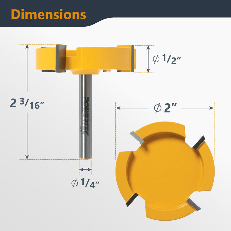 POWERTEC Slab Flattening Router Bit, CNC and Surfacing Router Bit 1/4 Shank, 2" Diameter, 1/2" Cutting Depth, Router Planer Bit - Perfect for Spoilboard Surfacing, Wood Milling Planing - 2PK, 73056-P2 2PK, 1/4" Shank, 2" Dia, CNC Bit
