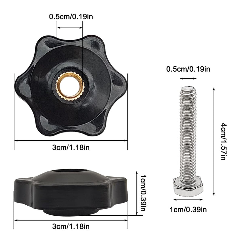 6 Star T Track Knobs and Bolts Kit, 5 Pack 6 Star Knobs 1/4 Inch 20 Female + 5 Pack 1/4inch 20 Thread T Bolts, Threaded Hexagon Head Thru Knob Clamping Knobs Jig Knobs T Knob