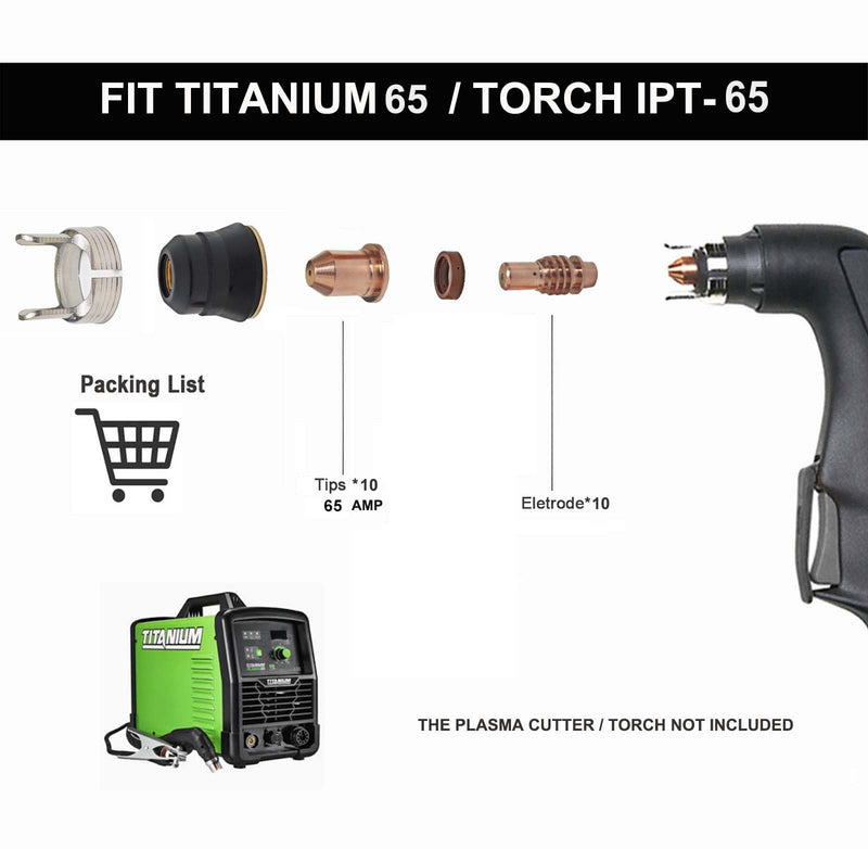 Plasma Cutter Consumables Kit fits Harbor Freight Titanium 65, 59164 Tips(65Amp)&59182 Electrodes x 10,PK-20 10tips59164+10electrodes59182