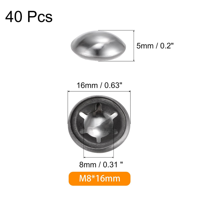 uxcell 40PCS 65Mn Steel Push on Push Nut Caps 0.31 Inch Axle Push Nut Fastener for Hand Trucks, Lawn Wagons, and Rolling Bins, M8 x 16mm