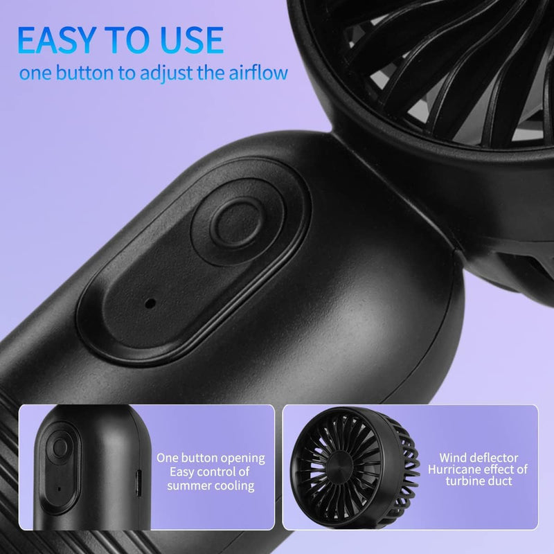 VanSmaGo [Portable Mini Fans 6-pack Handheld Personal Small Fan with 3-speed for Travel, USB Rechargeable Battery Operated Eyelash Fan, Black,Blue,Purple,Pink Black&Blue&Purple&Pink