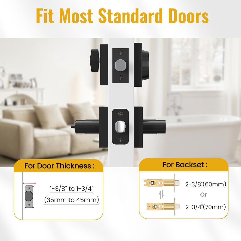 HOSOM Entry Door Handle and Single Cylinder Deadbolt Front Door Lock Set, Keyed Alike Heavy Duty Exterior Door Lock Set, Door Lever with Lock & Keys for Office, Reversible Matte Black