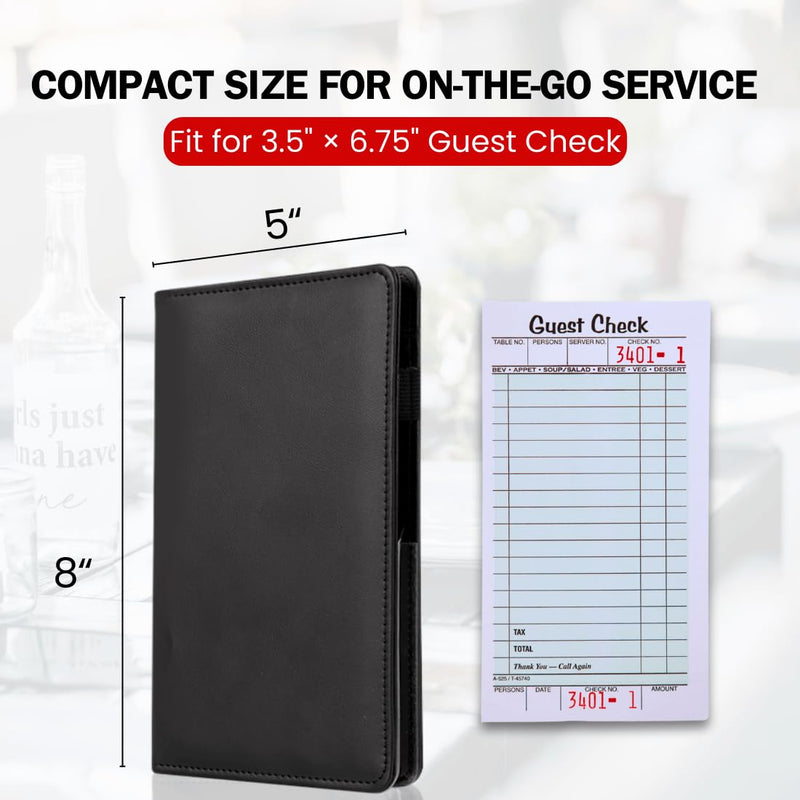 LINTRU Server Book, Durable Construction Server Books for Waitress, Efficient Organization Waitress Book, Compact and Convenient Server Books, Perfect for Restaurants, Cafes, and Bars Black