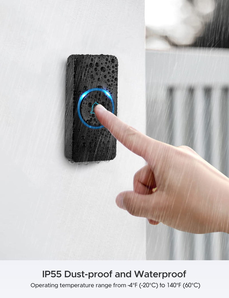 AVANTEK Wireless Doorbell, D-3G Waterproof Chime Kit Operating at Over 1300 Feet with 52 Melodies, 5 Volume Levels & LED Flash Black