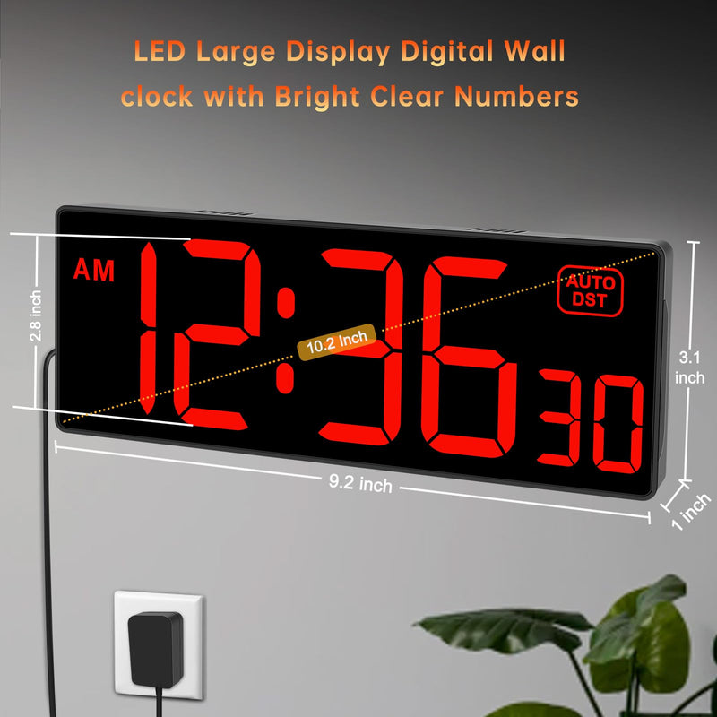 Soobest Digital Wall Clock with Seconds for Gym, Remote Countdown Timer Large LED Display 5 Dimmer Red