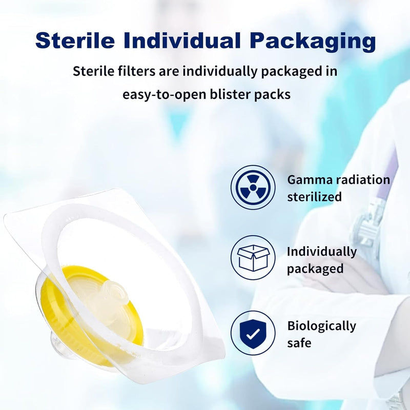 50PCS Syringe Filter PES Hydrophilic Filtration Sterile Lab Filters 0.22μm 13mm Membrane Diameter Individually Packed Yellow (13mm-0.22um) PES-13MM-0.22UM 50