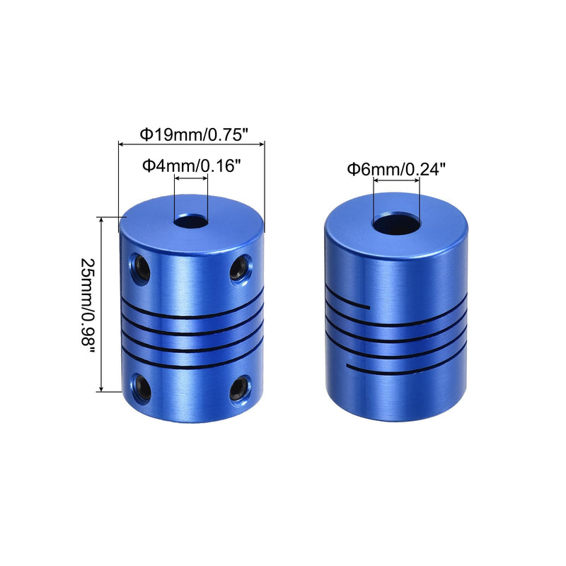 uxcell 5Pcs 4mm to 6mm Aluminum Alloy Shaft Coupling L25xD18 Flexible Coupler with Screws Beam for 3D Printer CNC Machine DIY Encoders and Motors Shaft,Blue 5