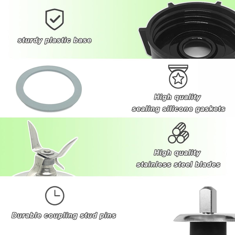 for Oster Blender Replacement Parts Blender Ice Crusher Blade with Jar Base Cap,Coupling Stud Slinger Pin and 4 Rubber O Ring Sealing Ring Gasket,for Aspas Para Licuadora Oster Osterizer Blender Blade