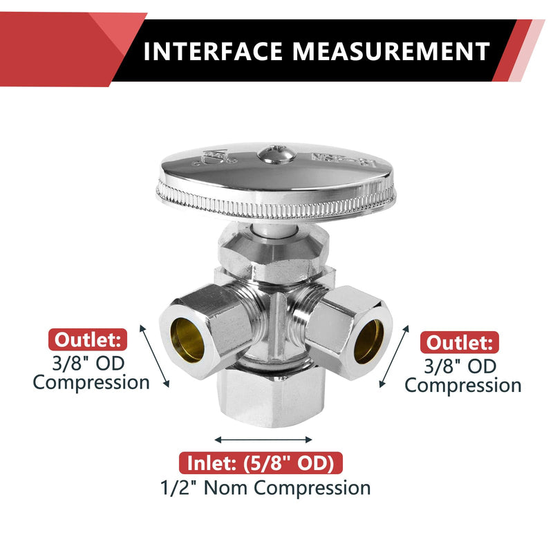 EFIELD Dual Compression Outlet Multi-Turn Angle Stop Valve,1/2" NOM (5/8" OD) x (3/8 inch x 3/8 inch) Chrome Pack of 1