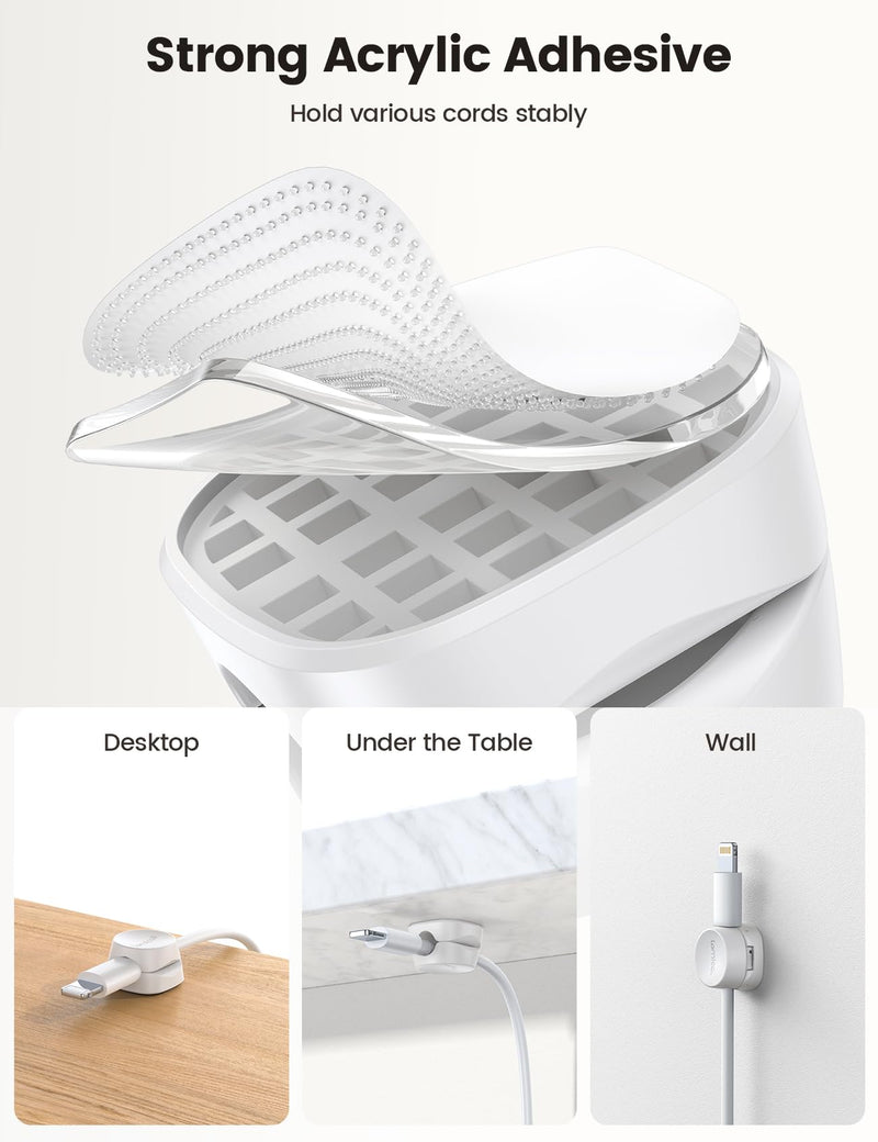 8Pack Cord Organizer [1s Lock] Spring Cable Management Clips - Lamicall Desk Cord Holder, Adhesive Cute Round Cable Clip, Phone Charger Wire Organizer Keeper for Nightstand Car Office Accessory, White 8Pack Snow White