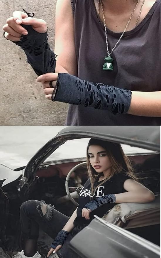 La kukuna Arm Cover Damaged Open Finger Fingerless Gloves, Cosplay Costume, Punk Type, Mine-based Harajuku, Mass Production Type, Illness Mikawa, From South Korea - NewNest Australia