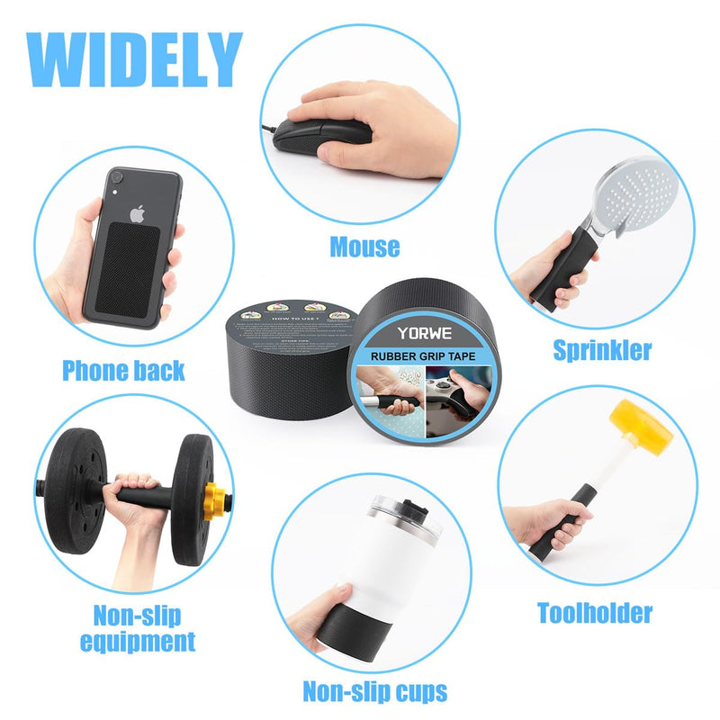 Rubber Grip Tape, Ultra-Thin Strong Adhesive Anti-Slip Waterproof Heat Resistant Wear-Resistant Cushion Pad, Making Handles or Contact Surfaces Safer, with Grip and Comfort (Black, 1In x 10Ft) Black