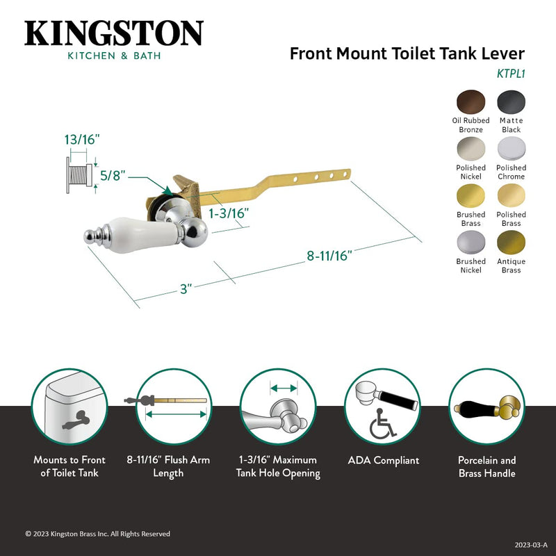 Kingston Brass KTPL3 Victorian Front Mount Toilet Tank Lever, Left/Right Installation in Antique Brass