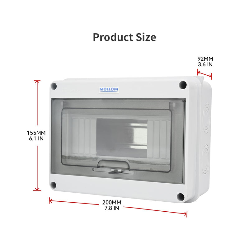 8 Way Circuit Breaker MCB Distribution Protection Box with DIN Rail, IP65 Waterproof,for Indoor and Outdoor 8Way | 200x155x92 MM HT