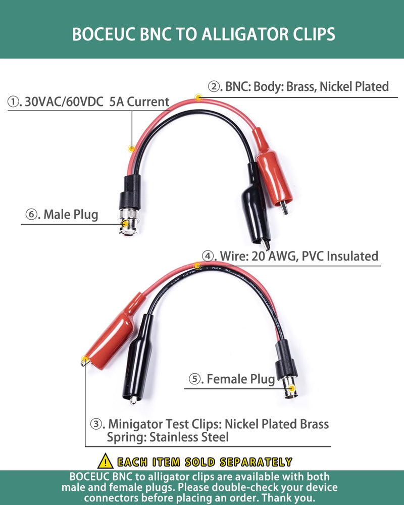 BNC Test Leads, BNC (F) to Alligator Clip, Test Lead Breakout Cable for Multimeter, 5A Current Rating, 1 Pack Female Plug