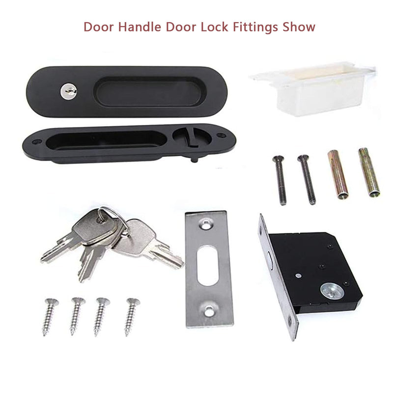 6.8" Privacy Pocket Door Lock Hardware Sliding Door Lock with Key Pocket Door Handle,Black Black
