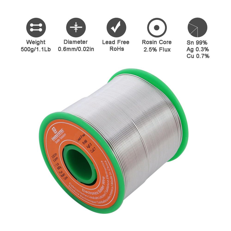 Solder Wire Lead Free Rosin Core Thin Gauge Solder 0.02 Diameter Fine Electronics Soldering Wire Unlead Electric Solder 0.6mm 1.1 Pound Alloy Sn99 Ag0.3 Cu0.7 No Lead Flow Well 500g