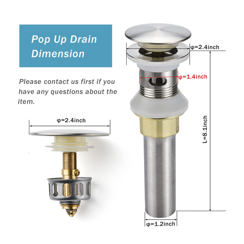 Bathroom Sink Drain,Drain Stopper Bathroom Sink with Overflow,Pop Up Drain Assembly with Detachable Strainer Basket,Built-in Anti-Clogging Strainer,Stainless Steel Brushed Nickel
