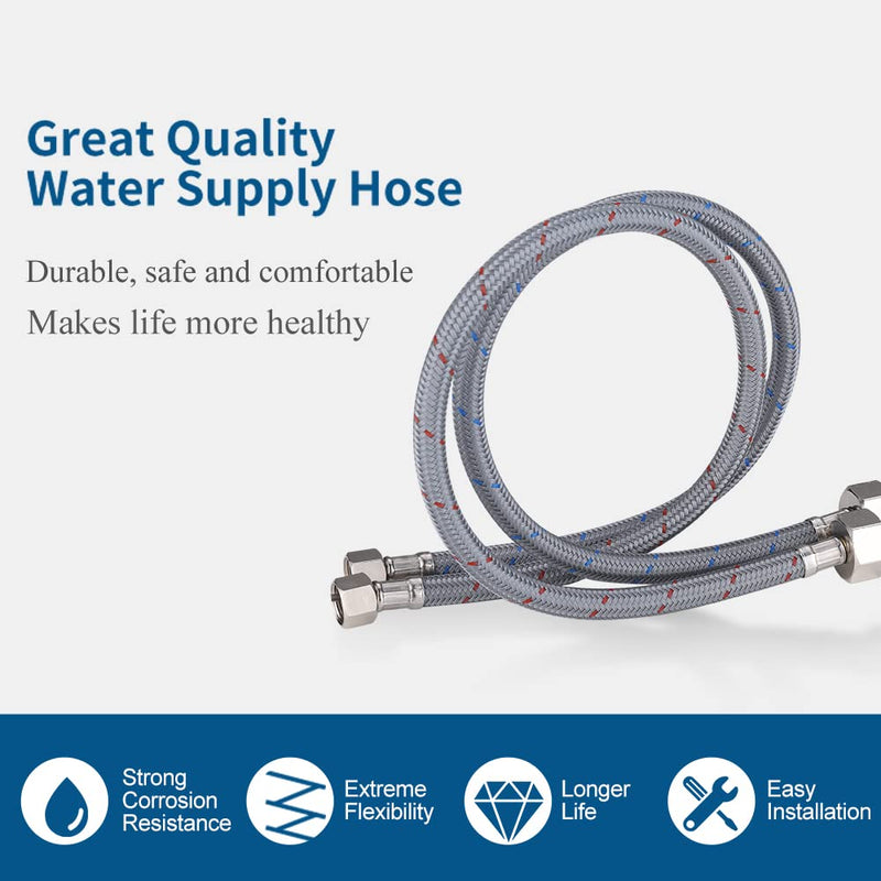 WOWOW 16 Inch Faucet Supply Hose Faucet Line Braided Nylon Sink Faucet Supply Line 3/8" Comp x 1/2" Comp 2Pcs (1 Pair)