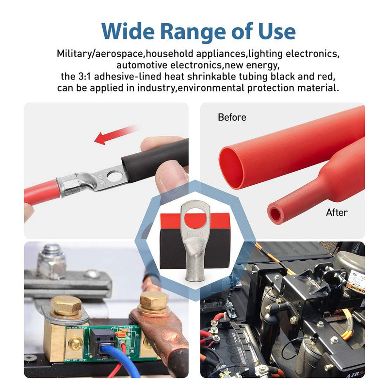12PCS 2x5/16 Tinned Copper Ring Terminal Connectors 2 AWG Heavy Duty Battery Cable Ends Bare Copper Lugs with 12 PCS 3:1 Heat Shrink Tubing for Vehicle Boat Marine Use 2AWGx5/16"Ring