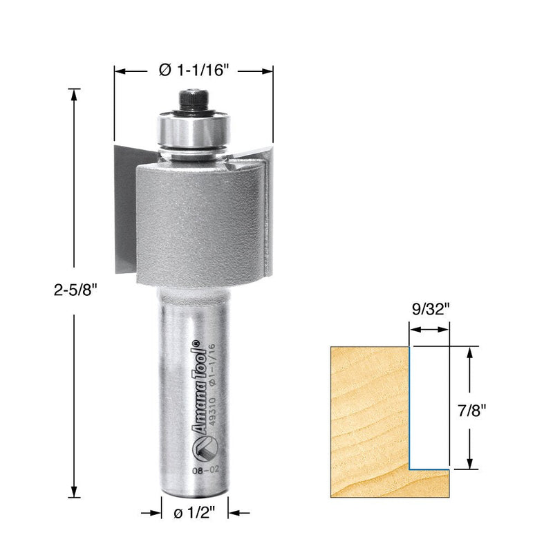 Amana Tool - 49310 Special Rabbet Bit 9/32 Depth x 1-1/16 Dia x 7/8 x 1/2" Shank