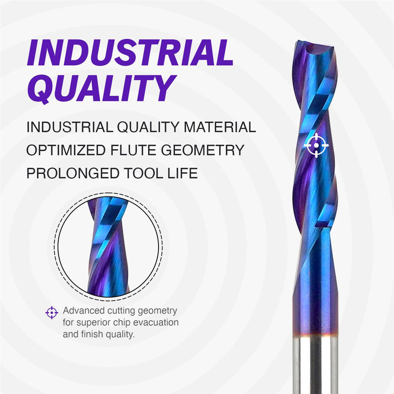 1/4 Inch Shank Upcut Spiral Router Bit, Nano Coated Solid Carbide Straight CNC End Mill for Wood, 1/4 Dia x 1 CL x 2-1/2 OVL nACo 1/4"Dia, 1"CL