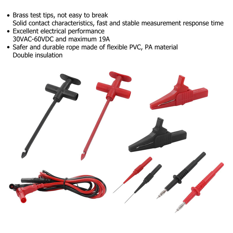 Banana Plug Multimeter Test Lead Kit, Eectrical Alligator Clips Probe Test Kit,19A JT8001‑1 Crocodile Clip Puncture Probe Wire Piercing Probe Clip Multimeter Accessories for Electronic Repair